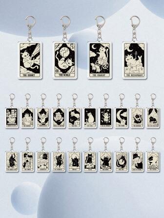 1 pièce Porte-clés accrocheur de style divination de tarot thème chat noir de dessin animé. MORT/HUIT DE BÂTONS/JUGEMENT/JUSTICE/REINE DE COUPES/TEMPÉRANCE/LE CHARIOT/LE DIABLE/L'EMPEREUR/L'IMPÉRATRICE/LE FOU/L'PENDU/L'HERMITE/LE HIÉROPHANTE/LA GRANDE PRÊTRESSE. Sac à dos pour l'école