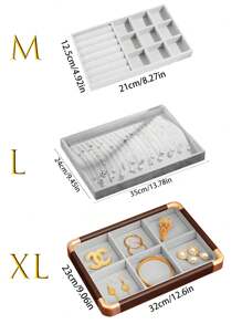 1 Pieza, Caja de almacenamiento de anillos con bordes redondeados con borde dorado, color gris, bandeja de exhibición, caja de almacenamiento de joyas, gran capacidad, madera maciza de alta calidad, para aretes, pendientes, joyería pequeña, joyería, gran capacidad, bandeja de exhibición, caja de exhibición de joyas de madera maciza, adecuada para anillos, aretes, etc., estilo retro, es una opción de regalo para mujeres, regalo del Día de la Madre, regalo para amigos, regalo para novia, regalo para familiares, regalo para maestros, regalo para colegas