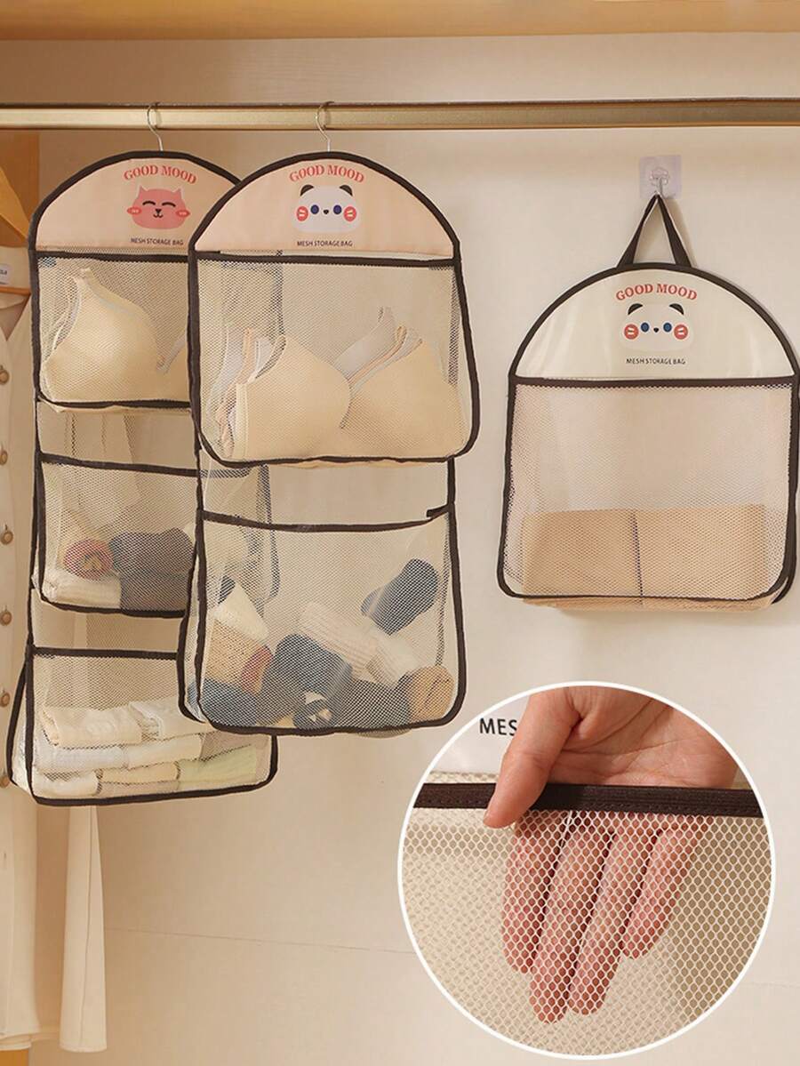 Multi Purpose Multi Layer Mesh Storage Hanging Bag,Hanging Storage With Metal Hanger Mesh Pockets For Bra Underwear Socks,Pockets Hang Store Bag For Door Wall Closet - Multicolor - View 1