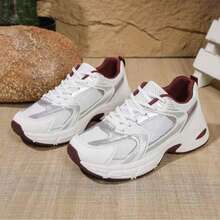 American Retro Contrast Color Running Shoes, Mesh Breathable, Thick Bottom Cushioning, Campus, Street, Daily Wear Template, Running Shoes To Grasp The Relaxation Feeling, 5cm High Casual Shoes - Đỏ - Xem 6
