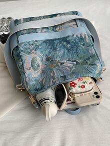 防盗油画图案复古尼龙双肩包女包，多功能时尚日用包，多口袋轻便旅行包，大容量简约书包，便捷书包，适合学生、护士、教师、商务人士、旅行度假、商务出差、日常通勤、购物、办公、约会、徒步、训练、工作、生日礼物、节日礼物 - 彩色 - 查看 10