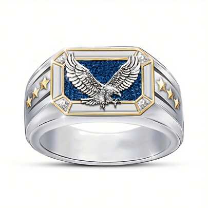 Local Delivery-For Men Noble Two Tone Star Carving Biker Vintage Animal Jewelry New Fashion Punk Style Eagle Rings