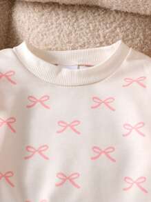 2 件婴幼儿女童可爱休闲长袖运动衫 + 喇叭裤套装，轻便，适合春秋季 - 粉色 - 查看 3