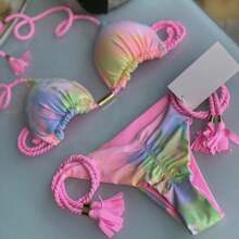 Nuevo traje de baño bikini de mujer con espalda descubierta, triángulo de cuerda, multicolor