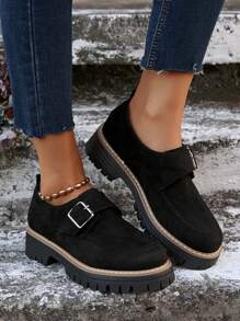 Niche Thick-Soled Mary Jane Flats, Round Toe Slip-On Leather Loafers For Women, Plus Size, Spring/Autumn New Fashion Versatile Oxfords