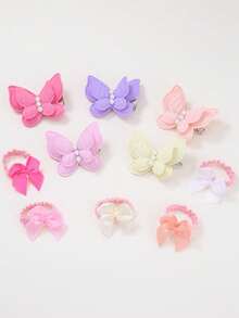 940pcs Multi-Color Faux Pearl Butterfly Hair Clips, Cute Princess Hair Accessories, Elastic Non-Damaging Hair Ties, Bow Hair Bands, Side Bangs Clips, Versatile Hair Claws, Suitable For Daily Use ,Hair Accessories, School Stuff, Elegant, College, Faux Pearl Hair Accessories, Gifts, Bows - 彩色 - 查看 5