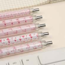 5pcs Pink Theme Retractable Ballpoint Pens - Adorable Cartoon Design With Bow Pattern, Colorful Appreciation Gift, Suitable For Office, School, Gift, Back To School Season