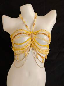 Sexy Lingerie Accessories Body Chain Halloween Costumes Women Sexy Body Chain For Women, Men & Crossdressers – Acrylic, Crystal, Sequins Chest Harness, Hollow-Out Pendant Vest, Hot Girl Bra Accessories For Nightclubs, Parties, Hotels, Carnivals, Couples