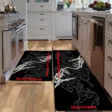 1pc Halloween Skull Pattern Printed Non-Slip Linen Kitchen Rug, Bathroom Mat, Doormat, Home Decor, Halloween Decoration, Halloween Gift, 3D Printed Rectangular, Suitable For Living Room, Bedroom, Hallway, Bathroom, Laundry Room - Polyester Carpet, Indoor & Outdoor Use