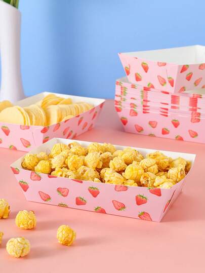 10/24 件粉色草莓食品盒、薯条盒、爆米花盒、零食盒，适用于生日派对装饰和电影之夜，适用于午餐盒、面包店、三明治店、汉堡店