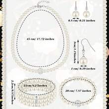 Glenmal Pearl Rhinestone Jewelry Set For Women Pearl Necklace Bracelet Earrings For Wedding Birthday Bridal Shower Tea Party - Phong cách giản dị - Xem 10