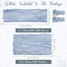 2pcs Cheesecloth Table Runner And 12pcs Napkin Set, Bohemian Cheese Cloth Style, Suitable For Weddings, Birthday Parties, Dinners, Holidays, Family Gatherings, Bridal Shower Decorations (Smoke Blue) - Multicolor - View 4