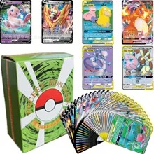 pokemon 100 pièces/boîte Figurines d'anime TOMY, cartes éclair en anglais et en français V MAX P-Oke-Mon, jeu de collection de cartes, 25 cartes aléatoires, boîte de collection de cartes de super bataille premium TCG (séries V Vmax, cartes rares GX), cadeau pour fans d'anime, carte de transaction pour fête, collection de cartes de trésor de jeu, fournitures scolaires, rentrée scolaire