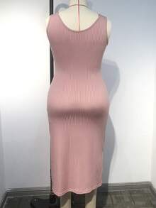 Plus-Size Women's Solid Color Button Design Split Spring/Summer Slip Dress For Gathering