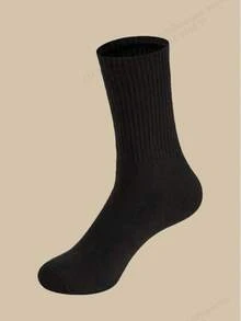 6 双女士黑白简约日常中筒袜，秋季袜子 - 黑與白 - 查看 3
