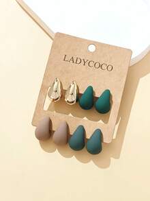 4 Pairs Of Fashionable Cute Distinctive Gold & Multi-Color Teardrop Earring Sets, Suitable For Women's Daily Wear, Gift For Friends - Multicolor - View 5