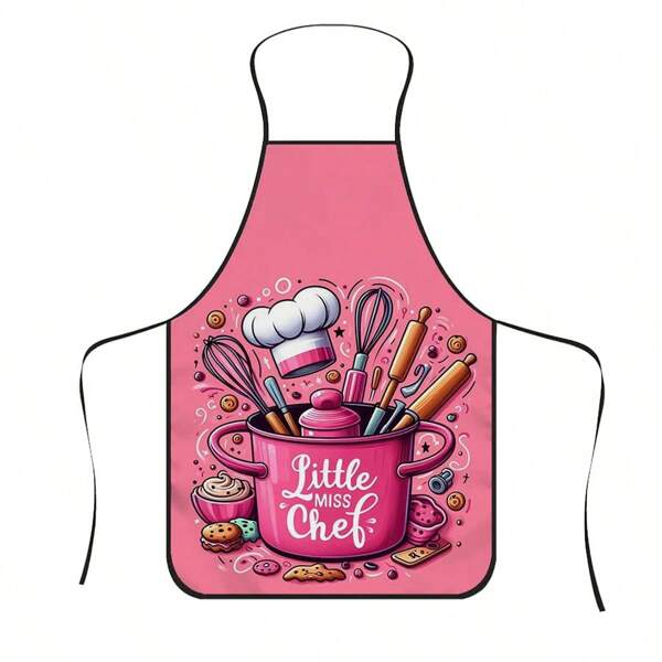 1pc Whimsical Cupcake, Whisk, Rolling Pin & Heart Print Apron, Durable Polyester Material, Suitable For Cooking, BBQ, Gardening, Painting, Manicure, Unisex, Indoor & Outdoor Use