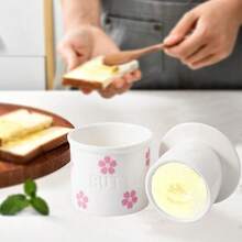1pc 140ml/4.7oz Ceramic Butter Crock With Lid For Countertop, Cute Heart/Cherry Blossoms Design French Butter Dish Keeper For Soft, Spreadable Butter, Farmhouse Kitchen Decor, Perfect Gift For Housewarming Birthday Holiday