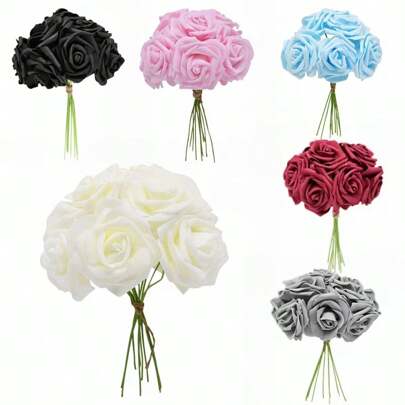 10/20/30pcs White Rose Artificial PE Foam Rose Flower Wedding Decoration Bridal Bouquet Scrapbooking Craft Fake Flowers DIY