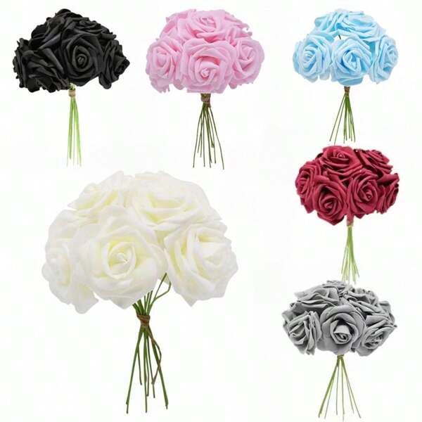 10/20/30pcs White Rose Artificial PE Foam Rose Flower Wedding Decoration Bridal Bouquet Scrapbooking Craft Fake Flowers DIY