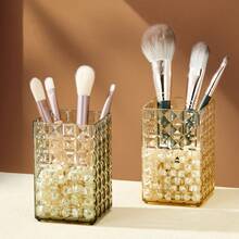 1Pc Transparent Plastic Square Cosmetic Storage Box, Large Capacity Makeup Brush Holder, Desk Storage Container For Lipstick,Eyeliner,Stationery, Multifunctional Makeup Storage Organizer, Suitable For Bathroom, Bedroom, Dormitory, Office - Multicolor - View 12