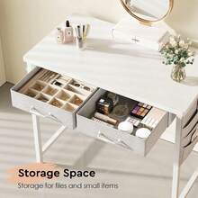 Small Vanity Desk No Mirror, Small Makeup Vanity, 31.5 Inch Vanity Desk With Drawers, Compact Vanity With Storage, White - White - View 5