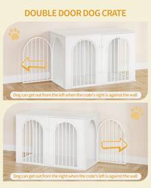 HaluPeit Dog Cage Furniture, 108 Cm Dog Crate For Home, 3 Doors, Arched Door, Modern Indoor Dog Crate For Dogs, Side Table, Heavy-Duty Dog Cage, 108 X 64 X 76 Cm, White - 白色 - 查看 4