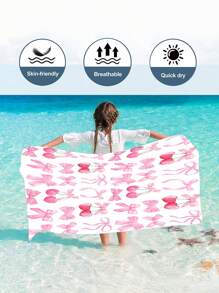 1PC Butterfly Beach Towel Using Pink Bow Design, And Cute Suitable For Beach Play And Giving Away To Little Girls