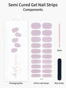 20 pièces Autocollants de vernis à ongles partiellement durcis, décalcomanies de gel transparent mauve clair, manucure de gel UV, facile à installer et à retirer, longue durée