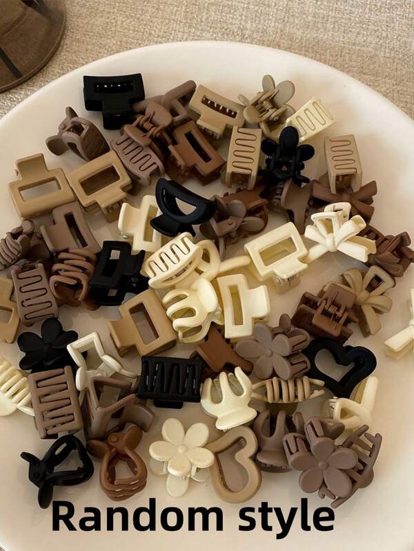 20pcs/10pcs/5pcs Mini Bangs Clip Set, Coffee Color Matte Minimalist Princess Style Hair Clips, Assorted Designs Hair Accessories Autumn Claw Clips Fall Fashion Hair Claw Winter For Vacation Outfits Woman