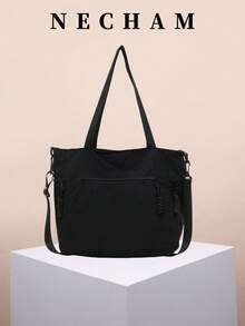 女士大号托特包，女士笔记本电脑工作包斜挎包手提包轻便护士包手提包女士礼品单肩包工作旅行，多口袋斜挎包钱包顶部提手托特包 - 黑色 - 查看 2