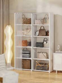 1pc Portable Closet Organizer, Multifunctional Cube Bookcase, Storage Shelves With Curtain, 31.5"W X 15.7"D, Freestanding Assembly, For Bedroom, Living Room, Kitchen, Office, Holidays, Christmas Gift