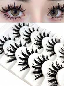 5 Pairs Cartoon Style False Eyelashes, Moist Appearance, Japanese Character Cosplay, Dense & Tapered Thai Eyelash Strip Lashes,Lashes,Eyelashes,Fake Lashes - Spiky Manga Lashes - View 1