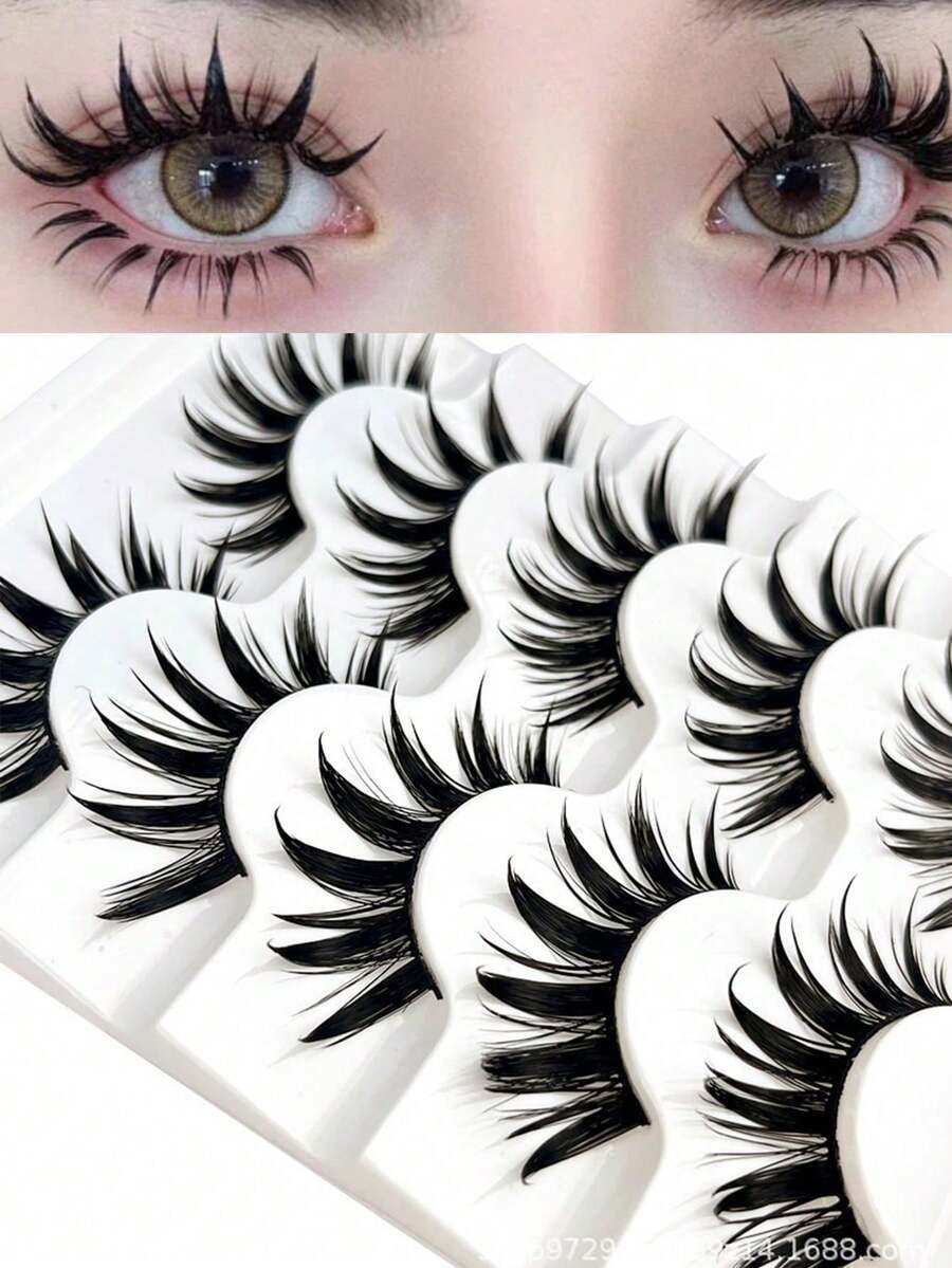 5 Pairs Cartoon Style False Eyelashes, Moist Appearance, Japanese Character Cosplay, Dense & Tapered Thai Eyelash Strip Lashes,Lashes,Eyelashes,Fake Lashes - Spiky Manga Lashes - View 1
