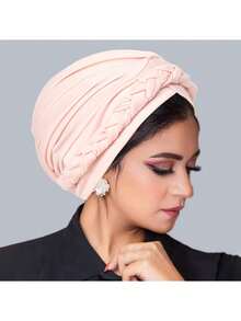 1 件波西米亚风编织简约头巾帽优雅纯色弹性头巾轻质预绑头巾无檐帽女士化疗帽