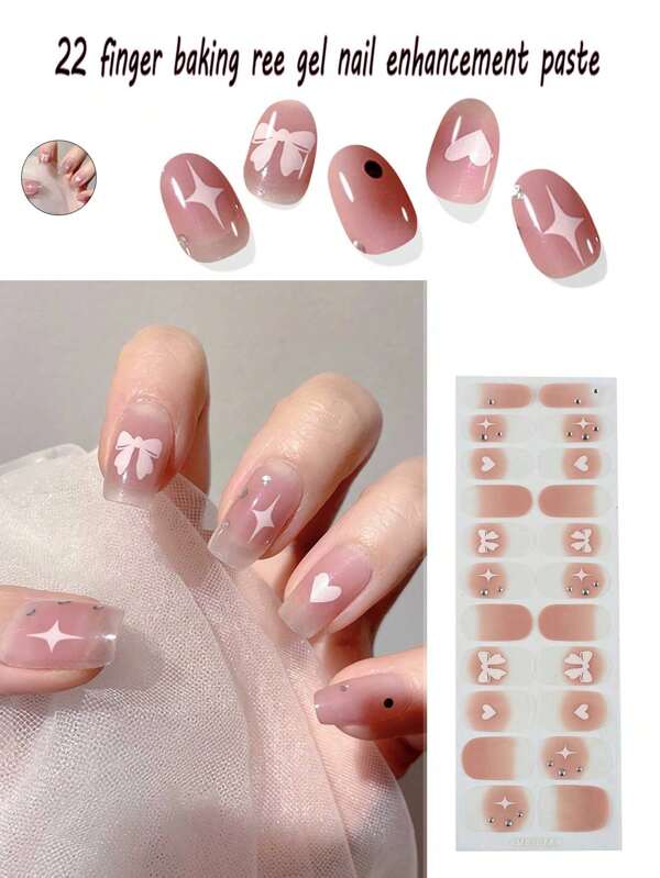 22 Finger Summer Nail Strips Do Not Require UV Irradiation, Ultra-Thin And Traceless Full Stick Nail Stickers, Waterproof Nail Polish Film Nail Stickers, Suitable For Women's Home DlY Self-Use Nail Art Supplies