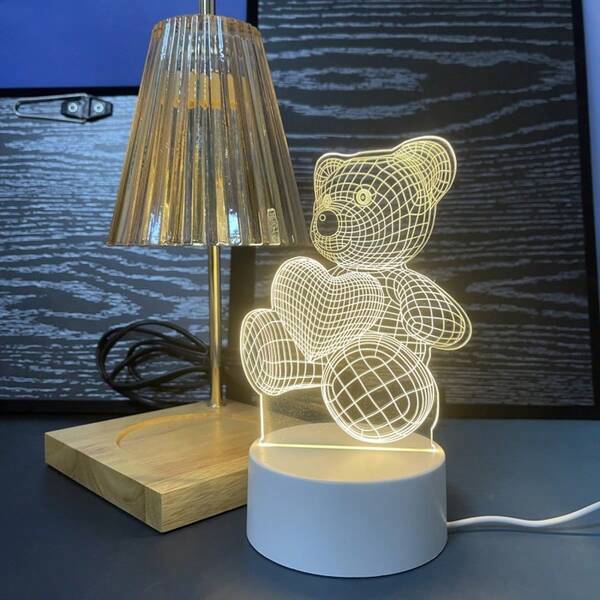 Süße Bär & Herz geformte LED Nachtbeleuchtung - 3D Acryl Design Tischlampe, Augenschonend, geeignet für Schlafzimmer Dekoration, toll für Zuhause, Bar, Café, Hotel, Geburtstagsgeschenk, Weihnachtsdekoration/USB Lampe, 3D Nachtlicht