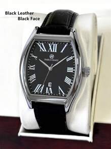 Pablo Raez 1pc Black Suits Watch For Man Top Brand New Barrel-Shaped Luxury Man Business Summer Accessories Wristwatch 50m Water Resistant Fashion Calendar Clock Men's Vintage Stainless Steel Bracelets Chain Casual Simple Quartz Watch