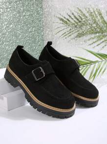 Niche Thick-Soled Mary Jane Flats, Round Toe Slip-On Leather Loafers For Women, Plus Size, Spring/Autumn New Fashion Versatile Oxfords