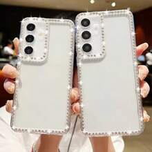 Hermosa funda de teléfono móvil de TPU con brillo y diamantes incrustados, compatible con SAMSUNG S25Edge S25 S25Plus S25Ultra S24 S24Plus S24Ultra S23 S23FE S23Ultra S22 S22Ultra S22 S21FE S20FE A14 A15 A16 A17 A53 A54 A55 A25 A35 A25 A36 A56 y compatible con iPhone