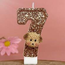 Velas con número en color café con estilo "Ins", velas decorativas de cumpleaños con perrito lindo para decoración de mesa - Marrón - Ver 10