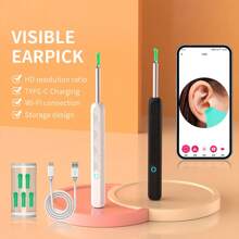 Ear Wax Removal - Earwax Remover Tool With 8 Pcs Ear Set - Ear Canal Cleaner With HD Camera - Ear Cleaning Kit With 6 Ear Spoon - 130mAh Rechargeable Ear Camera For IOS & Android