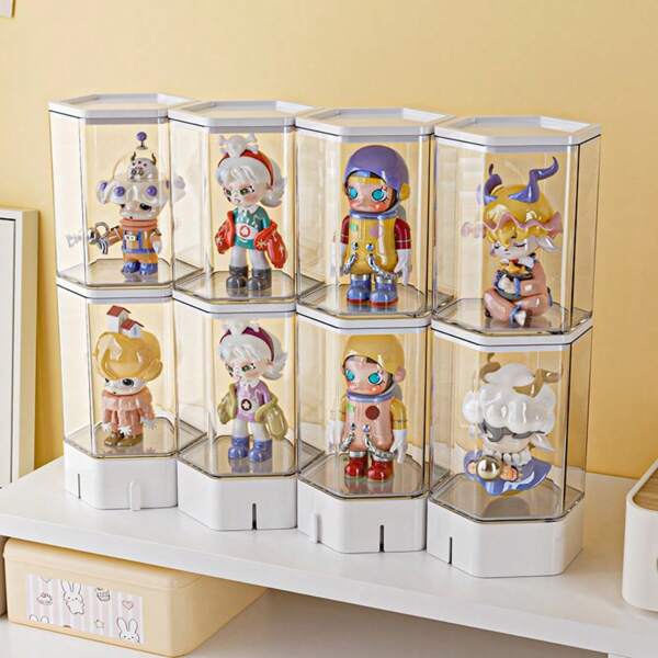 1pc Blind Box Display Stand, Transparent Dust-Proof, Thick ABS+PET Material, Stackable With Base, Action Figure & Collectibles Storage Rack, Detachable Non-Slip Base, Wider & Taller