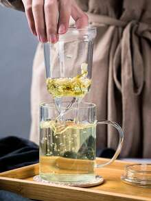 1 Set High Heat Resistant Glass Infuser Tea Cup (Cup + Infuser + Lid), Mushroom Shaped Highly Transparent Coffee/Breakfast Cup - Clear - View 8