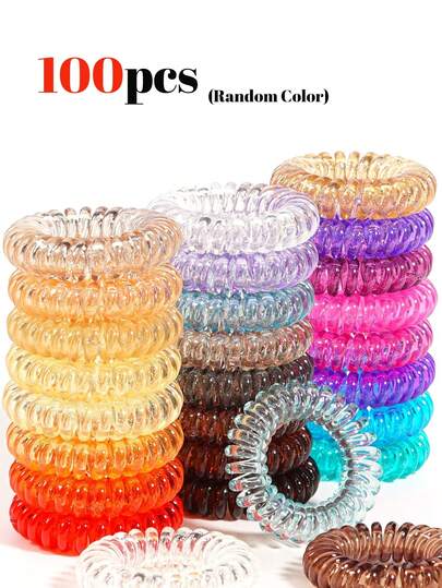 100/50/30/10 个彩色电话线发圈，糖果色小橡皮筋，简约纯色高弹发圈，不伤发，防水发圈，适合扎马尾辫、发髻、瑜伽、日常发饰、秋季、女士发饰、美发工具、美发用品、女士圣诞礼物、成人圣诞礼物、美发用品、圣诞礼物、成人礼发饰、礼物创意、美妆圣诞礼物、圣诞节