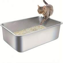 Stainless Steel Cat Litter Box, 6" Deep Stainless Steel Extra Large Cat Litter Box, XL Metal Litter Box For Big Cats, Easy To Clean, Large Cat Litter Box, 6" High Side Cat Litter Box