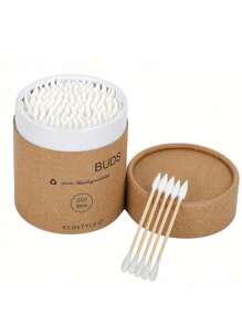 A Box Of Double-Headed Swabs Made From Natural Bamboo, Containing 200 Soft And Comfortable Disposable Swabs, Suitable For Nail Art And Makeup.