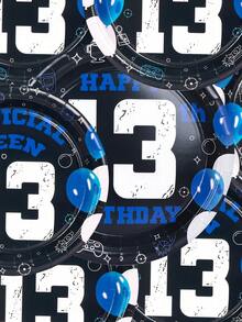 10pcs/20pcs/50pcs Black And Blue13th Birthday Decorations 13th Birthday Paper Plates Birthday Cake Plates Dinner Plates Disposable Official Teenager Blue 13th Birthday Tableware 13th Birthday Party Supplies For Teenager Favors