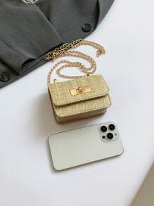 Bolso pequeño cuadrado, nuevo bolso de mano de mujer con acolchado de rombos de alta calidad, bolso de hombro con cadena trenzada y solapa con cierre, bolso bandolera para lápiz labial, accesorios de bolso lindo