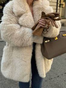 HH Women Vintage Solid Faux Fur Coat Loose Casual Long Sleeve Lapel Jacket Winter Thick Warm Outerwear Oversize Style